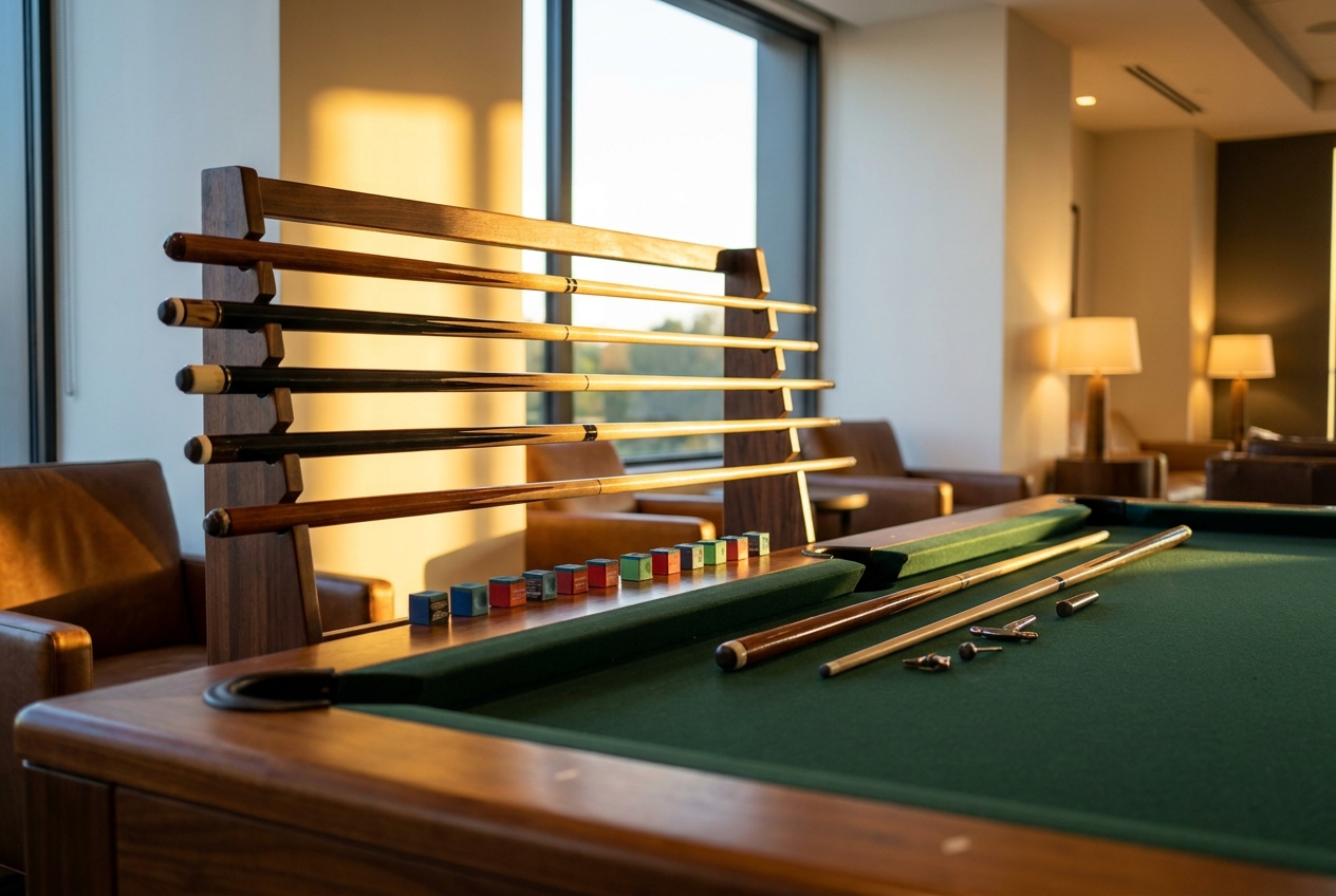 Table de billard en bois massif avec finitions artisanales de luxe